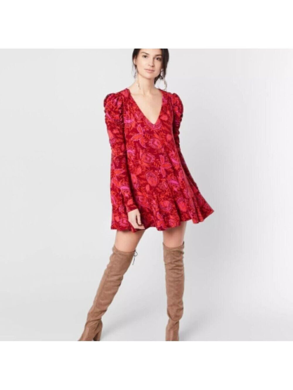 Free People Womens Size XS Hello Lover Tunic Top Scarlett Combo Boho V-Neck